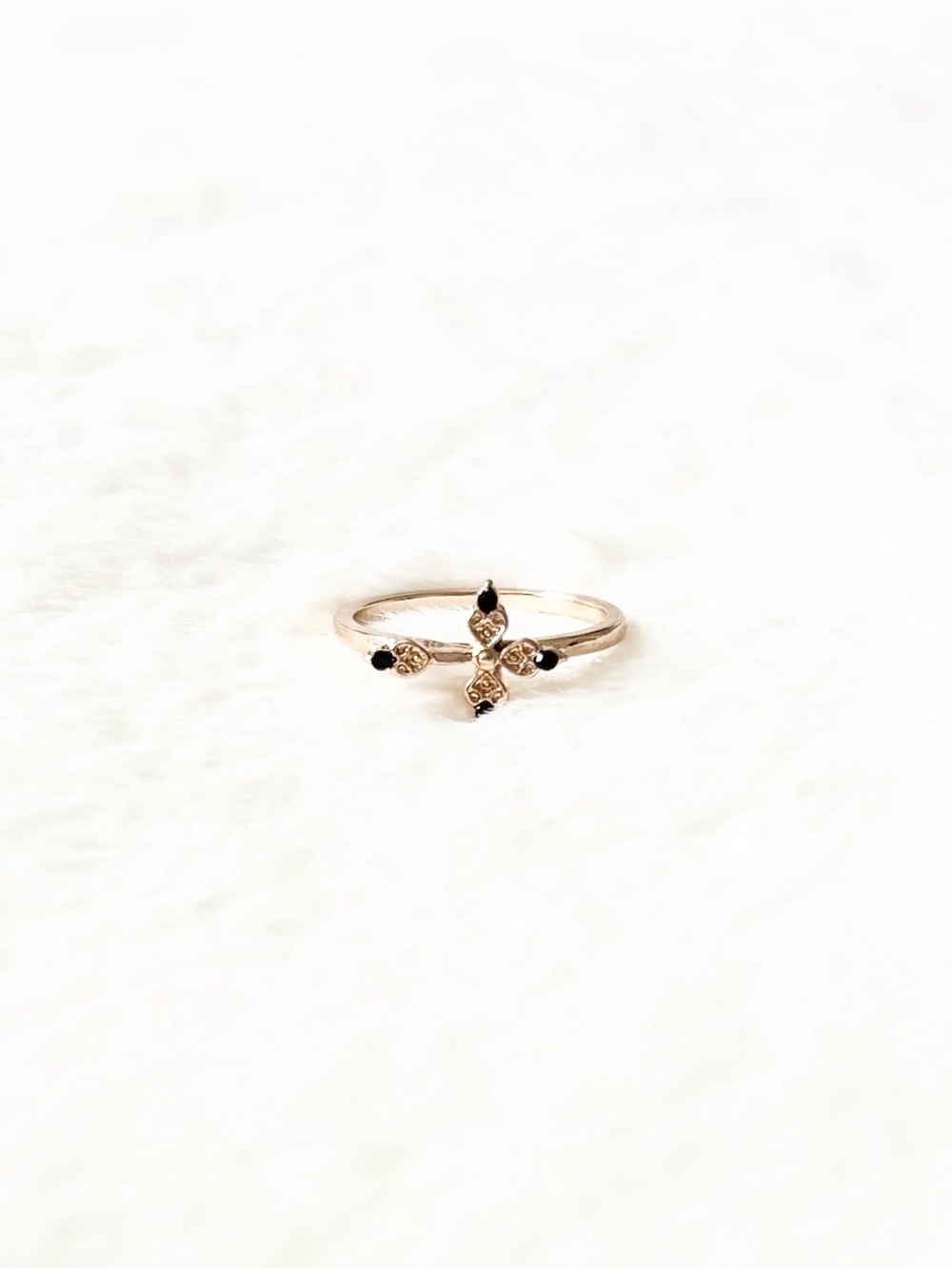 5/$8 🩷 MUST BUNDLE Delicate Gold Cross Accent Ring with Black Stones